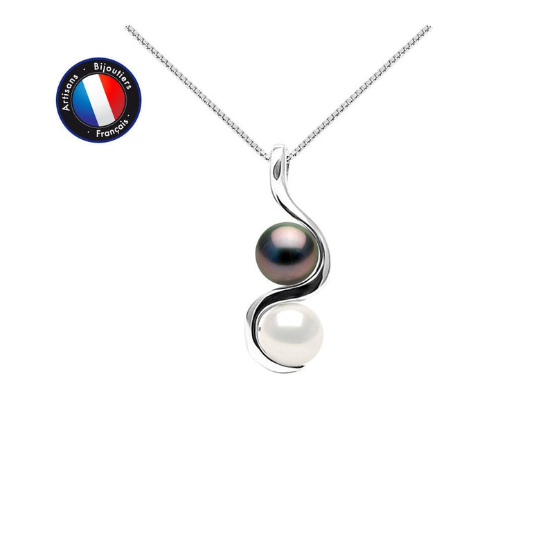 Collana Toi &amp; Moi in Argento con perle di Tahiti e perle d'acqua dolce