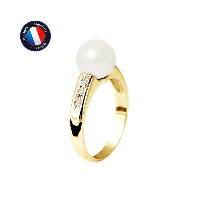 Anello- Perle Coltivate - Diametro 8-9 mm Bianco- Oro Giallo- Diamanti