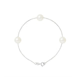 Bracciale 3 Perle Coltivate - Diametro 7-8 mm Bianco - Argento