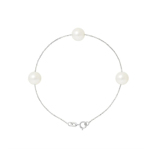 Bracciale 3 Perle Coltivate - Diametro 7-8 mm Bianco - Argento