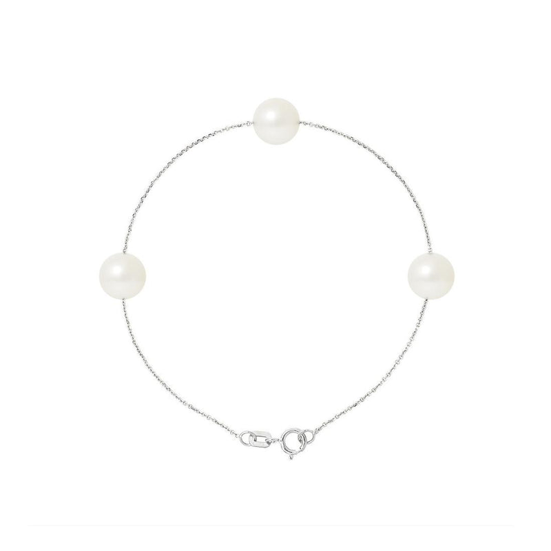 Bracciale 3 Perle Coltivate - Diametro 7-8 mm Bianco - Argento