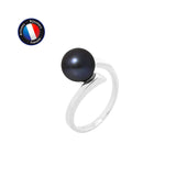 Anello con perla coltivata - Rotonda 8-9 mm Nera Tahiti - Oro bianco