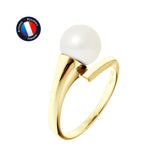 Anello- Perle Coltivate Rotonde Diametro 8-9 mm Bianco-Oro Giallo