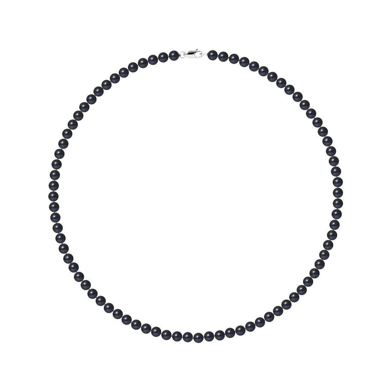 Collana di perle coltivate rotonde 5-6 mm Nera Tahiti - Argento