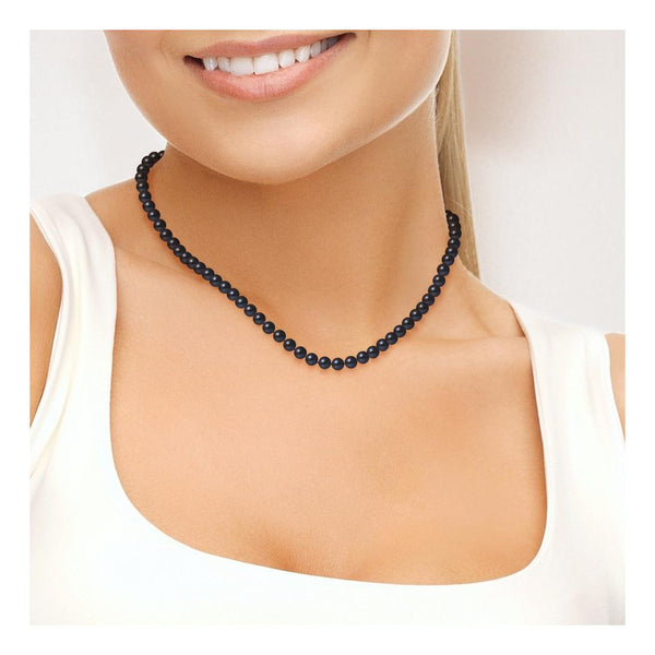 Collana di perle coltivate rotonde 5-6 mm Nera Tahiti - Argento