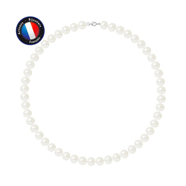 Collana - Perla d'acqua dolce - Semitonda 9-10 mm Bianca - Argento