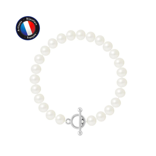 Bracciale - Perle coltivate d'acqua dolce - Semitonde 7-8 mm Bianco - Gioielli da donna - Argento 925 millesimi