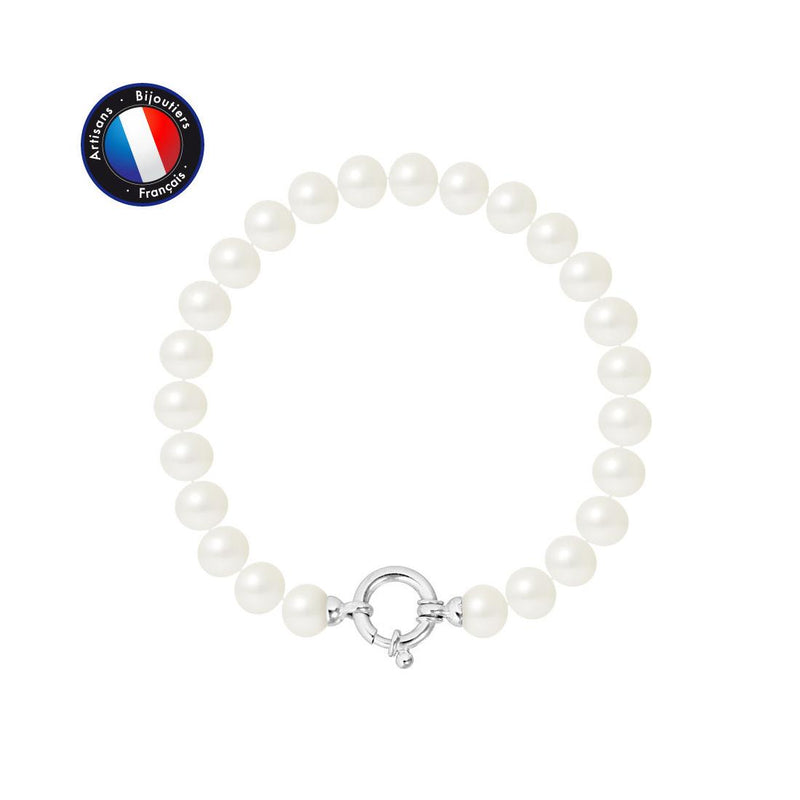 Bracciale - Perle coltivate d'acqua dolce - Semitonde 7-8 mm Bianco - Gioielli da donna - Argento 925 millesimi