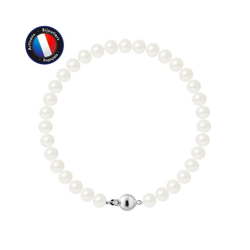 Bracciale - Perle coltivate d'acqua dolce - Semitonde 6-7 mm Bianco - Gioielli da donna - Argento 925 millesimi