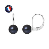 Orecchini - Perle coltivate d'acqua dolce rotonde 7-8 mm Nero Tahiti-Oro bianco