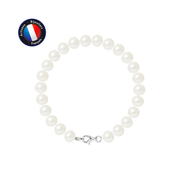 Bracciale - Perle coltivate d'acqua dolce - Semitonde 7-8 mm Bianco naturale - Gioielli da donna - Argento 925 millesimi