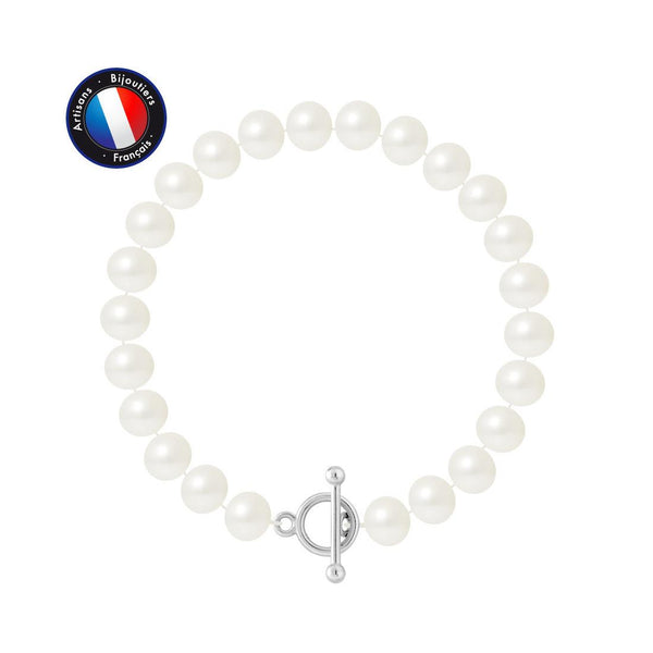 Bracciale - Perle coltivate d'acqua dolce - Semitonde 8-9 mm Bianco - Gioielli da donna - Argento 925 millesimi