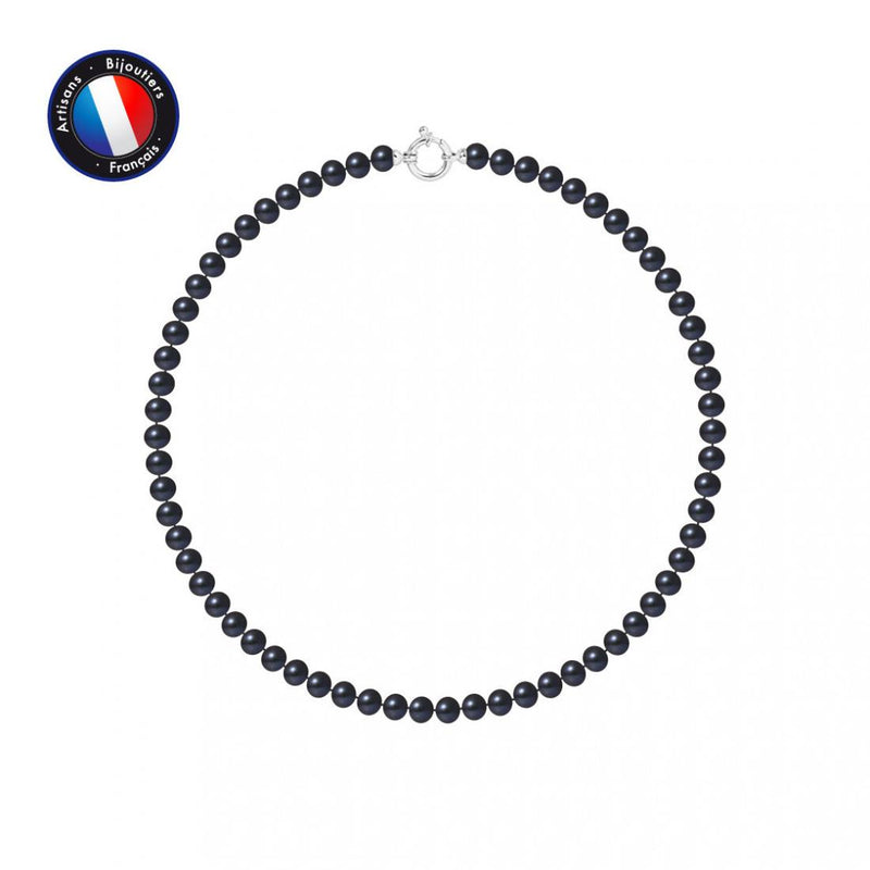 Collana - Perla d'acqua dolce - Semitonda 6-7 mm Nera Tahiti