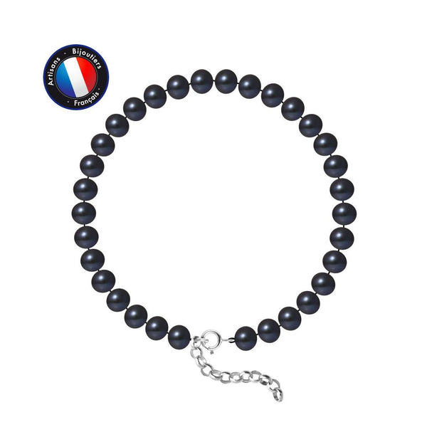 Bracciale - Perle coltivate d'acqua dolce - Semitonde 6-7 mm Nero Tahiti - Argento 925 millesimi