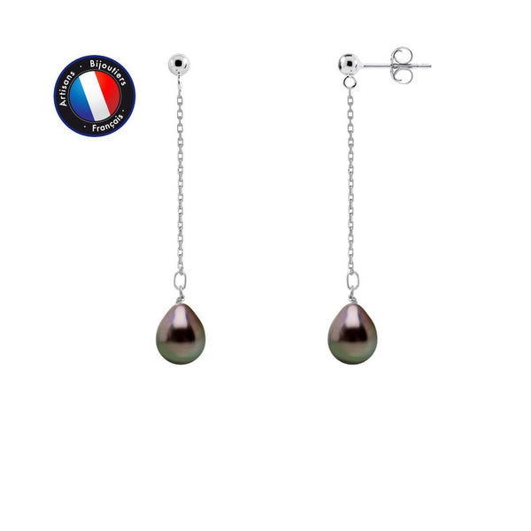 Orecchini pendenti - Perle coltivate di Tahiti - Diametro ovale 8-9 mm - Argento sterling 925