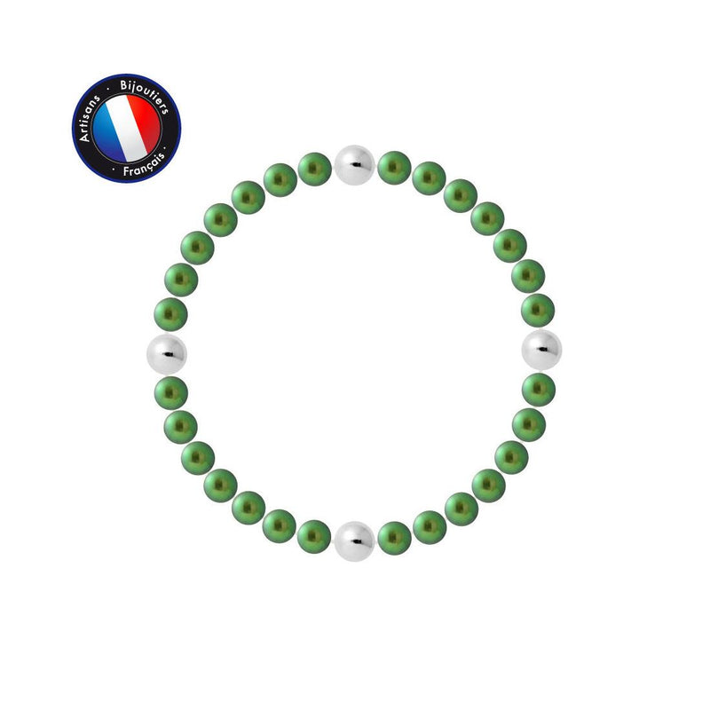 Bracciale Portafortuna - Perla d'acqua dolce - Rotonda 5-6 mm Verde intenso