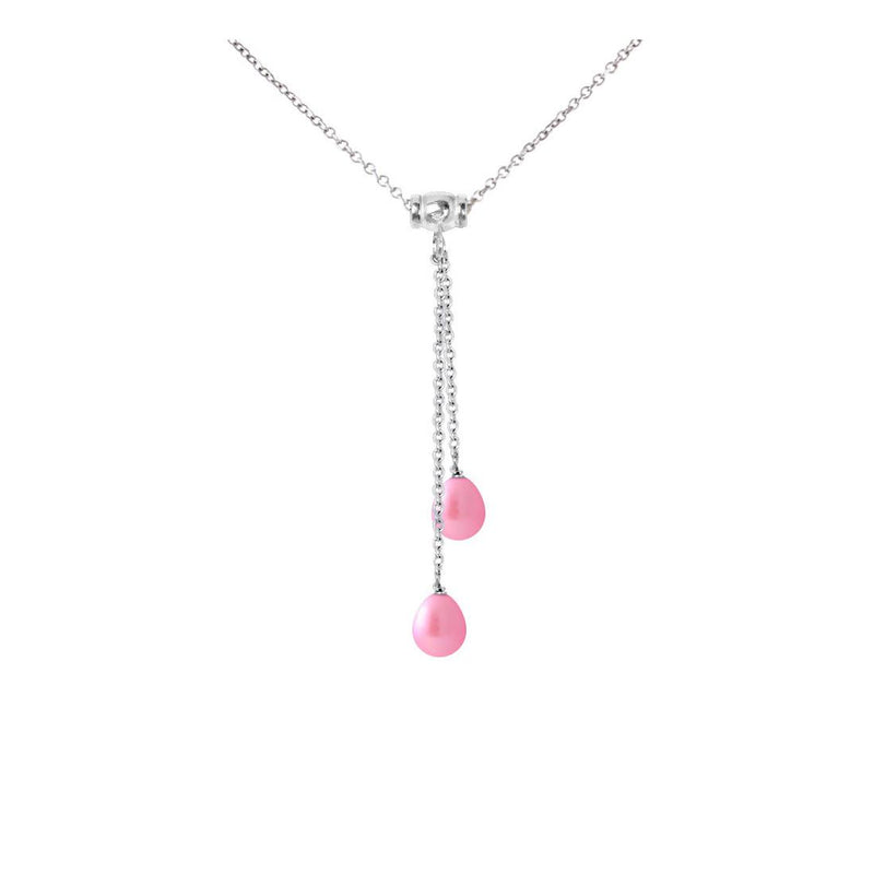 Collana Toi &amp; Moi 2 Perle Coltivate 7-8 mm Rosa Fucsia-Argento