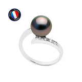 Anello- Perle di Tahiti- Diametro tondo 8-9 mm- Oro bianco- Diamanti