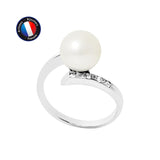 Anello- Perle Coltivate - Rotonde 8-9 mm Bianche- Oro Bianco- Diamanti