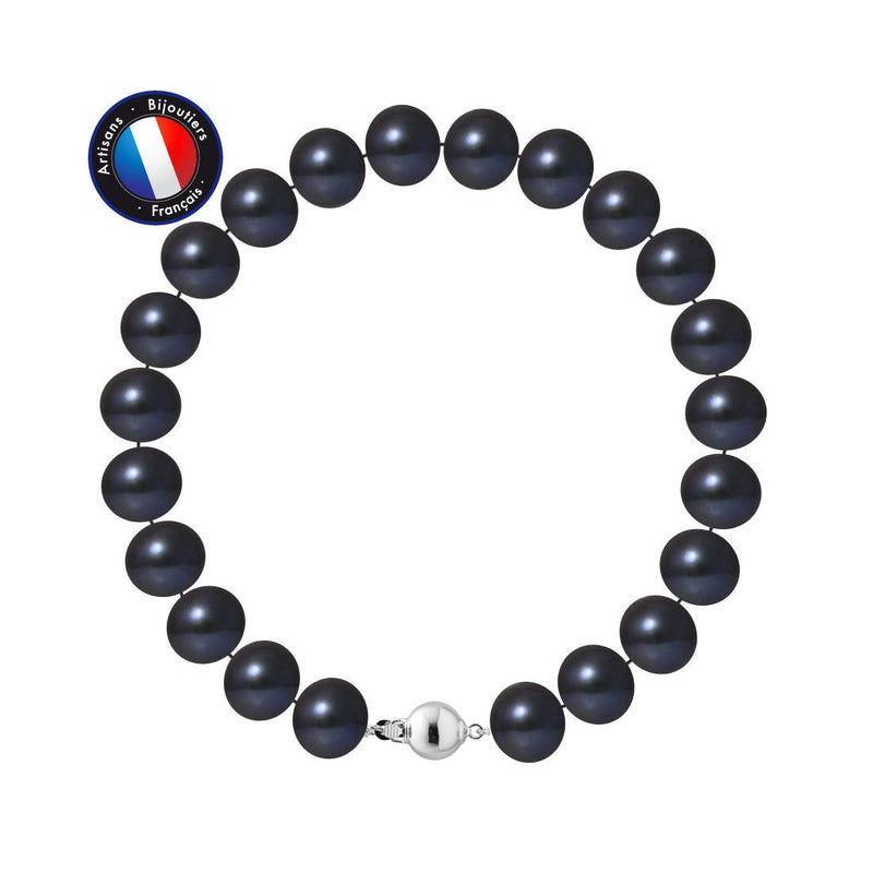 Bracciale - Perle coltivate d'acqua dolce - Semirotonde 9-10 mm Nero Tahiti - Argento