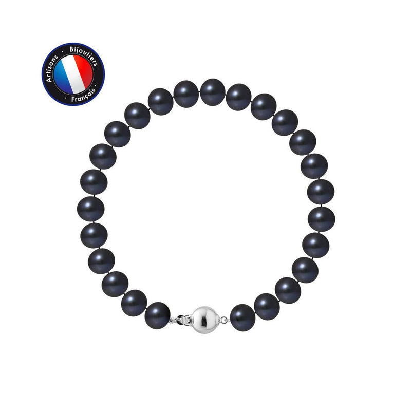 Bracciale - Perle coltivate d'acqua dolce - Semirotonde 7-8 mm Nero Tahiti-Argento