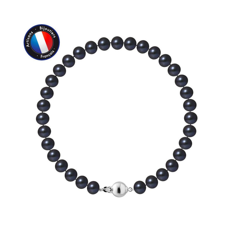 Bracciale - Perle coltivate d'acqua dolce - Semirotonde 6-7 mm Nero Tahiti-Argento