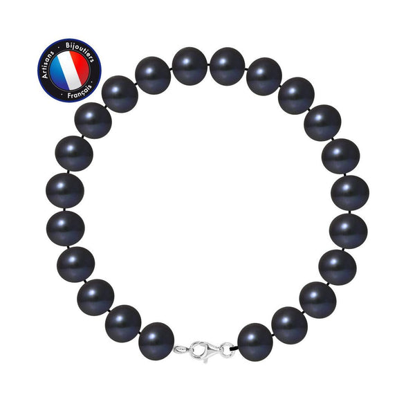 Bracciale - Perle coltivate d'acqua dolce - Semirotonde 9-10 mm Nero Tahiti-Argento