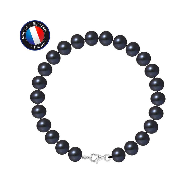 Bracciale - Perle coltivate d'acqua dolce - Semirotonde 8-9 mm Nero Tahiti - Argento