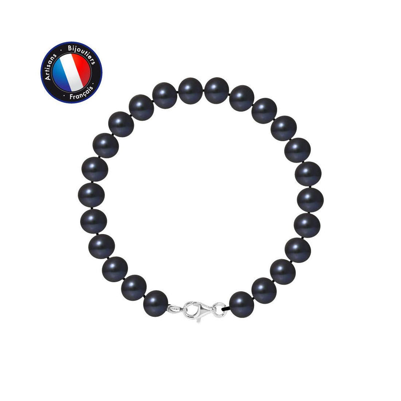 Bracciale - Perle coltivate d'acqua dolce - Semirotonde 7-8 mm Nero Tahiti - Argento