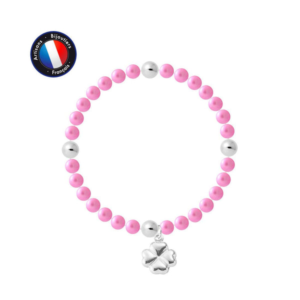 Bracciale Portafortuna - Perla d'acqua dolce - Rotonda 5-6 mm Rosa fucsia