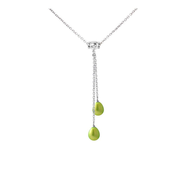 Collana Toi &amp; Moi 2 Perle Coltivate 7-8 mm Verde Tonico - Argento