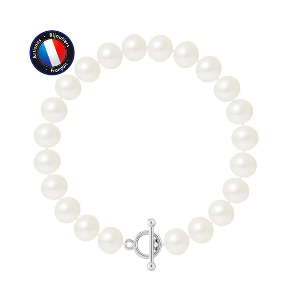 Bracciale - Perle Coltivate - Semitonde 9-10 mm Bianche - Argento 925 millesimi