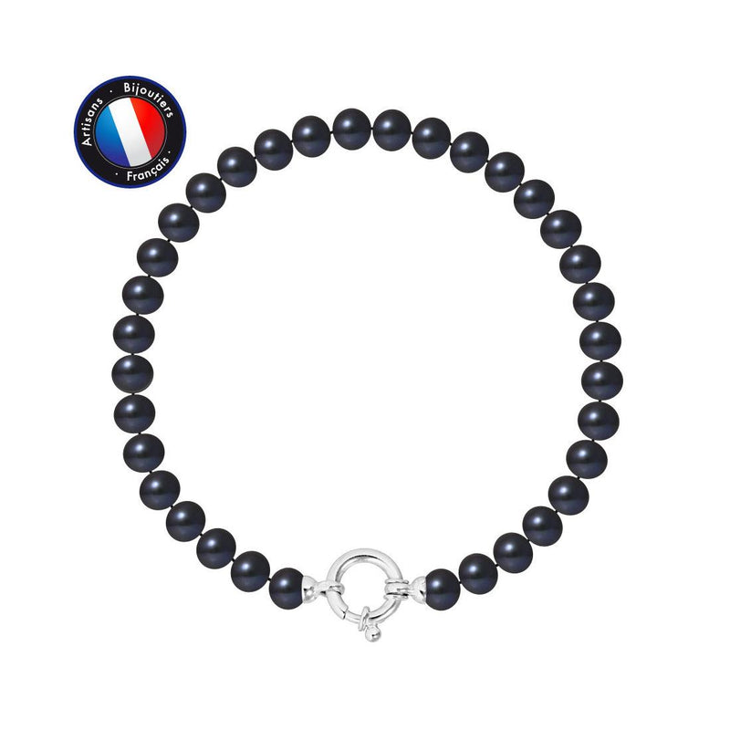 Bracciale - Perle coltivate - Semirotonde 6-7 mm Nero Tahiti - Argento