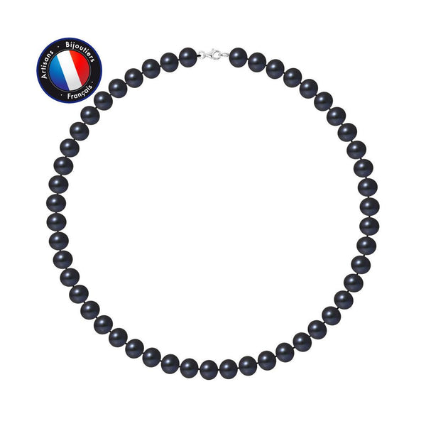 Collana - Perla d'acqua dolce semitonda 9-10 mm Nera Tahiti - Argento