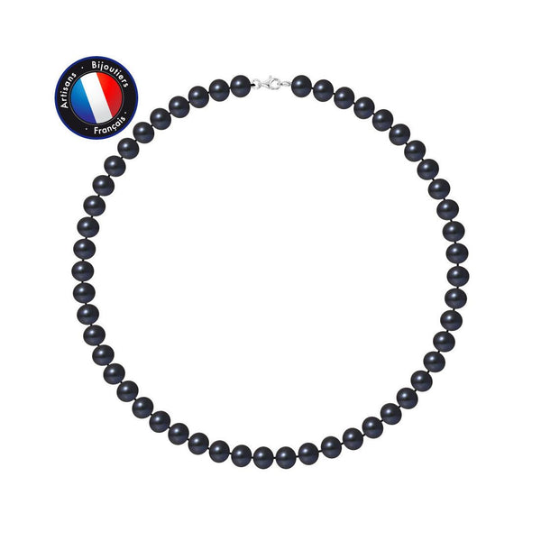 Collana - Perla d'acqua dolce semitonda 8-9 mm Tahiti nera - Argento