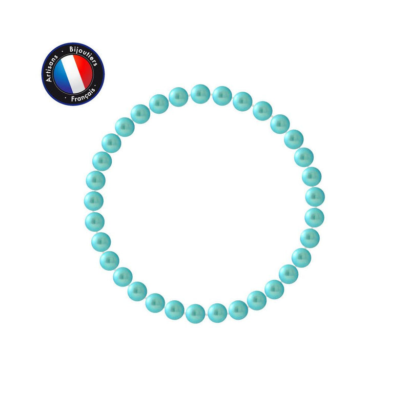 Bracciale portafortuna - Perla d'acqua dolce 5-6 mm Blu turchese