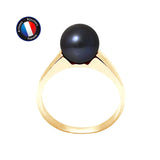 Anello con perla coltivata d'acqua dolce - Diametro rotondo 8-9 mm Nera Tahiti