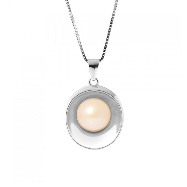 Collana con perle coltivate d'acqua dolce rosa argento lunare - Diametro 9-10 mm