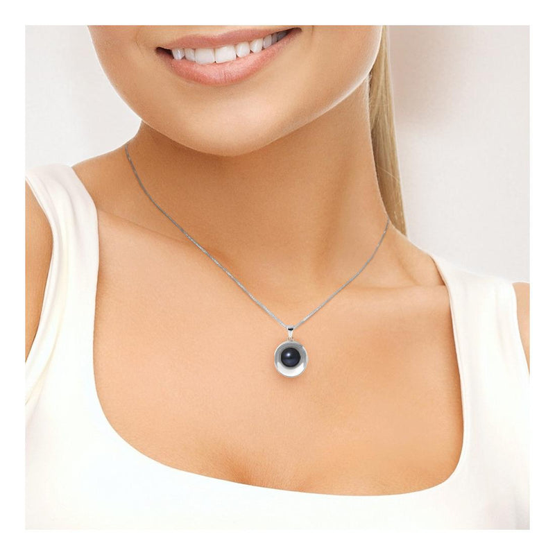 Collana in argento Moon Perla coltivata d'acqua dolce nera di Tahiti - Diametro 9-10 mm