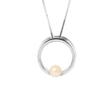 Collana circolare in argento con perle coltivate d'acqua dolce rosa - Diametro 6-7 mm