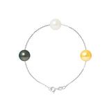 Bracciale in argento con perle coltivate di Tahiti e perla d'acqua dolce bianca/oro - Diametro 9-10 mm