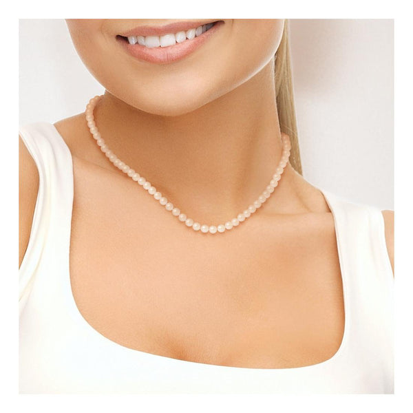 Collana in oro bianco con perle d'acqua dolce coltivate rotonde 5-6 mm Rosa