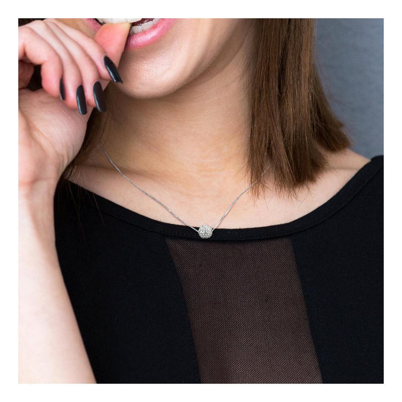 Collana "Pure WHITE" ornata da un pendente a sfera interamente incastonato con autentico cristallo bianco