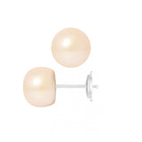 Orecchini a bottone con perle d'acqua dolce coltivate diametro 9-10 mm in oro rosa bianco