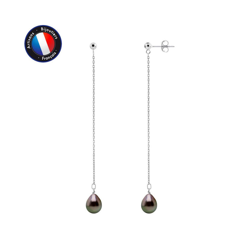 Orecchini pendenti - Perle coltivate di Tahiti - Diametro ovale 8-9 mm - Argento sterling 925