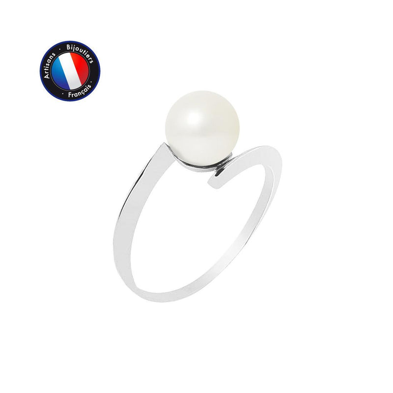 Anello- Perle coltivate d'acqua dolce- Diametro rotondo 7-8 mm Bianco- Misura 48 (EU)- Oro bianco