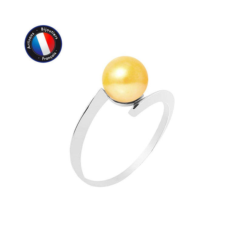 Anello- Perle coltivate d'acqua dolce- Diametro rotondo 7-8 mm Oro- Misura 48 (EU)- Oro bianco