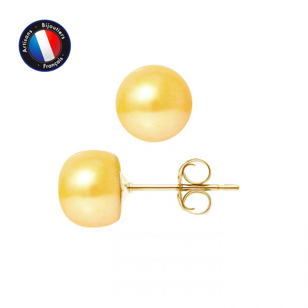 Orecchino - Bottone di perla coltivata d'acqua dolce 8-9 mm Oro - Oro giallo