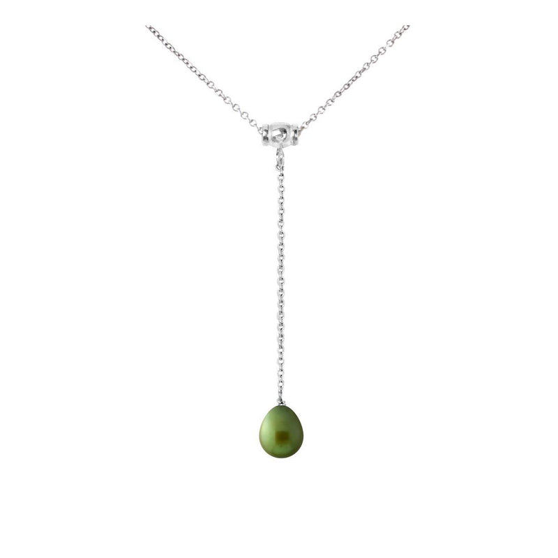 Collana con cravatta - Perla coltivata d'acqua dolce - Diametro 9-10 mm Verde intenso-Argento 925 millesimi