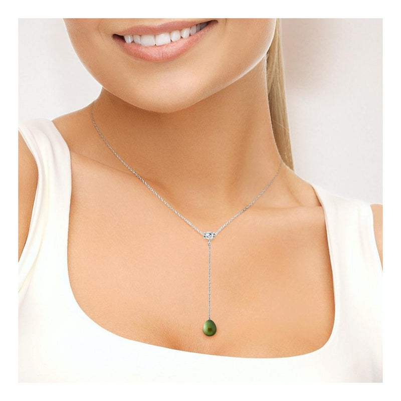 Collana con cravatta - Perla coltivata d'acqua dolce - Diametro 9-10 mm Verde intenso-Argento 925 millesimi